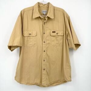 Vintage 90s Carhartt Button Down Short‎ Sleeve Size XL Khaki